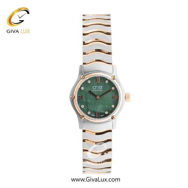 ساعت مچی اورجینال زنانه کرست نقره ای-رزگلد | نقره ای-رزگلد| سبز یشمی تیره| کد رفرنس Crest 6342-4