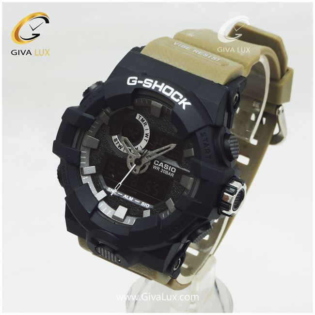 ساعت اسپرت کاسیو جی شاک با بندخاکی و قاب مشکی