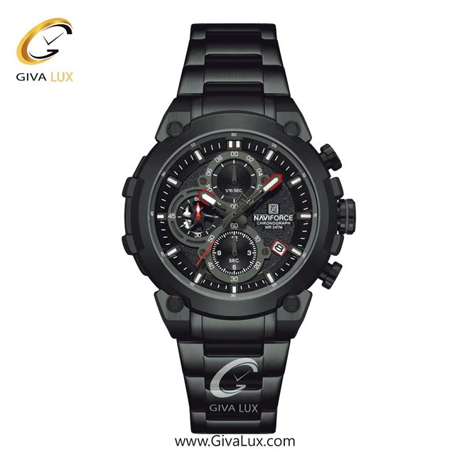 ساعت مچی اورجینال مردانه ناوی فورس|Naviforce|نوی فورس|نیوی فورس سه موتوره کرنوگراف مشکی | مشکی| مشکی| کد رفرنس NF8071 B/B/B