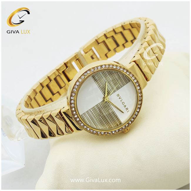 ساعت زنانه بولگاری نگین دار فلزی طلایی