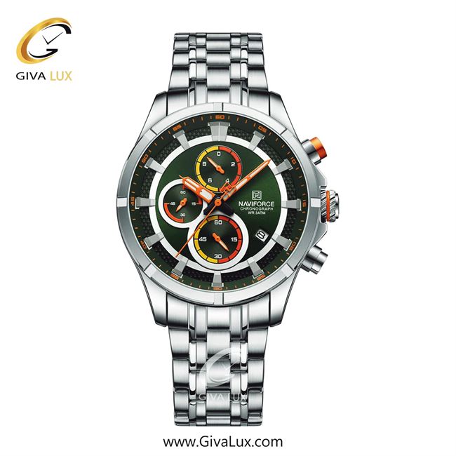 ساعت مچی اورجینال مردانه ناوی فورس|Naviforce|نوی فورس|نیوی فورس سه موتوره کرنوگراف نقره ای | نقره ای| سبز-نقره ای| کد رفرنس NF8046