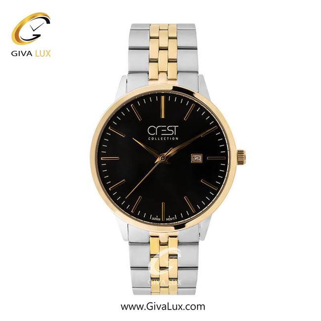 ساعت مچی اورجینال مردانه کرست | Crest  طلایی | نقره ای-طلایی| مشکی| کد رفرنس Crest 6705-3
