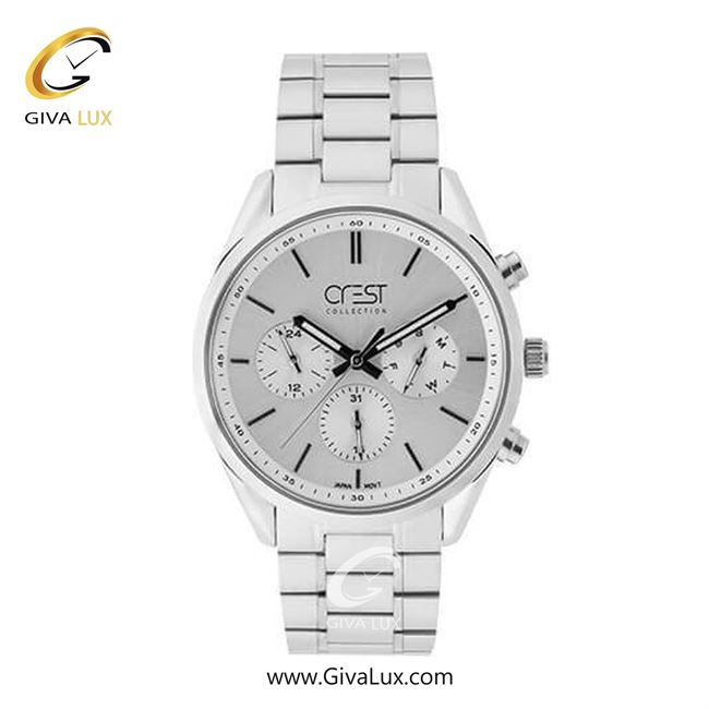 ساعت مچی اورجینال زنانه کرست | Crest سه موتوره فول تایم نقره ای | نقره ای| نقره ای| کد رفرنس Crest 6708-2