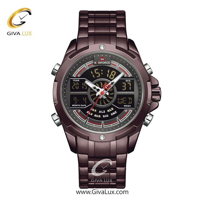 ساعت مچی مردانه بند فلزی کافی ناوی فورس (نیوی فورس) کد NF9170-CE/GY