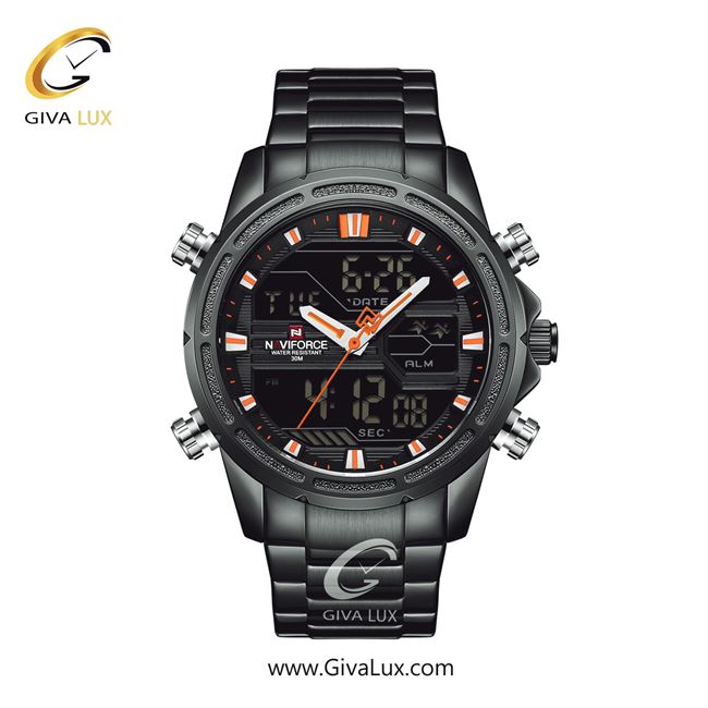 ساعت مچی اورجینال مردانه ناوی فورس|Naviforce|نوی فورس|نیوی فورس دو زمانه | مشکی| مشکی| کد رفرنس NF9138 B/B/O
