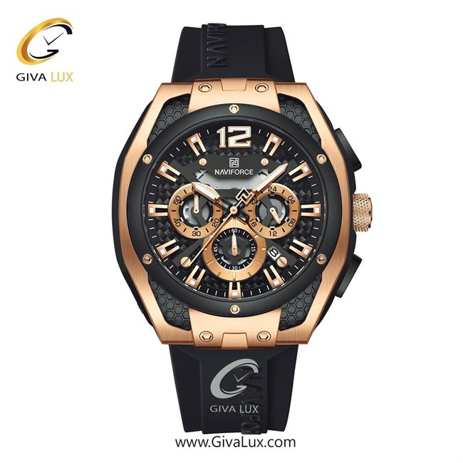 ساعت مچی اورجینال اسپرت-مردانه ناوی فورس|Naviforce|نوی فورس|نیوی فورس سه موتوره کرنوگراف رزگلد | مشکی| مشکی| کد رفرنس NF8063 RG/B/B