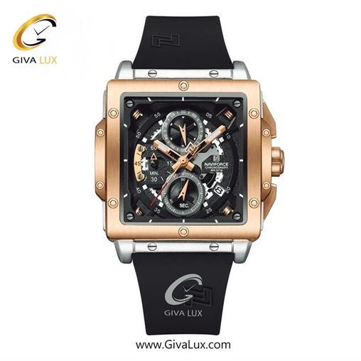 ساعت مچی اورجینال مردانه ناوی فورس|Naviforce|نوی فورس|نیوی فورس سه موتوره کرنوگراف رزگلد-نقره ای | مشکی| مشکی| کد رفرنس NF8064