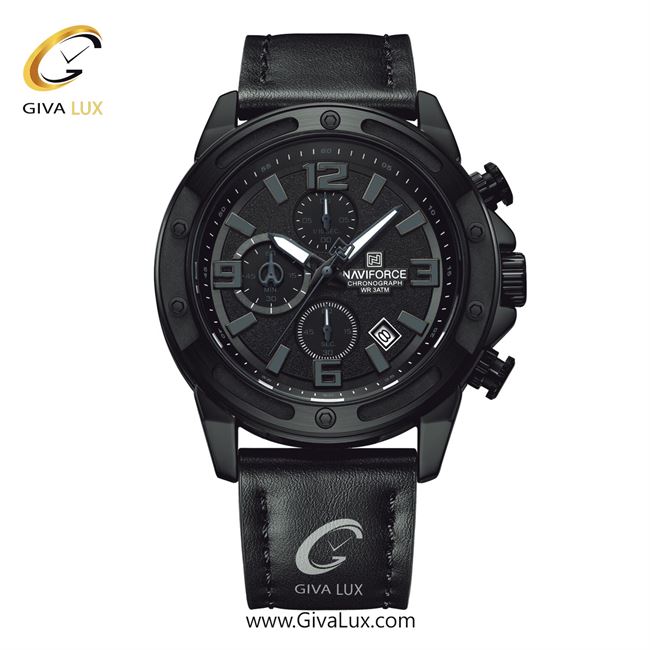 ساعت مچی اورجینال مردانه ناوی فورس|Naviforce|نوی فورس|نیوی فورس سه موتوره کرنوگراف مشکی | مشکی| مشکی| کد رفرنس NF8074 B/GY/B
