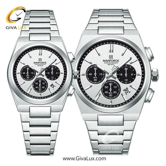 ساعت مچی اورجینال ناوی فورس ست سه موتوره کرنوگراف نقره ای | نقره ای | سفید | کد رفرنس NF8048-S/W/S