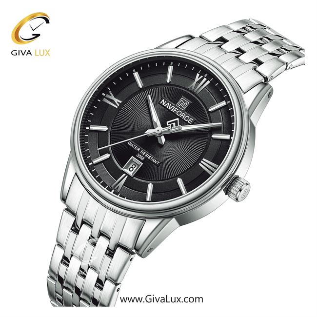 ساعت مچی اورجینال مردانه ناوی فورس|Naviforce|نوی فورس|نیوی فورس نقره ای | نقره ای| نقره ای-مشکی| کد رفرنس NF8040 S/S/B