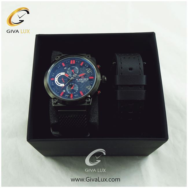 پک ساعت مچی مردانه فول تایم بند حصیری استیل با بند چرمی اضافه مدل NF9068