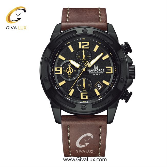 ساعت مچی اورجینال مردانه ناوی فورس|Naviforce|نوی فورس|نیوی فورس سه موتوره کرنوگراف مشکی | قهوه ای| مشکی| کد رفرنس NF8074 B/Y/BN
