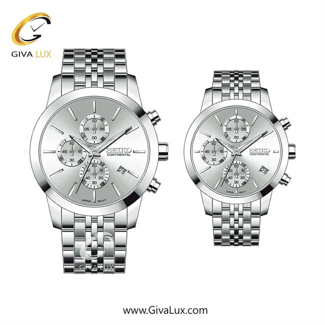 ساعت مچی اورجینال ست سیکو (کانتیننتال) | Seiko (Continental)  سه موتوره کرنوگراف نقره ای | نقره ای| نقره ای| کد رفرنس 0412