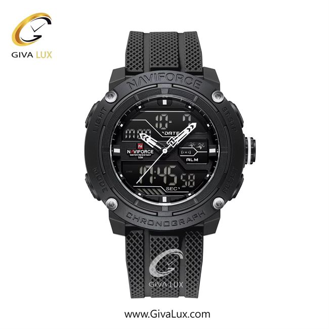 ساعت مچی اورجینال مردانه ناوی فورس|Naviforce|نوی فورس|نیوی فورس دو زمانه مشکی | مشکی| مشکی| کد رفرنس NF7114 B/B