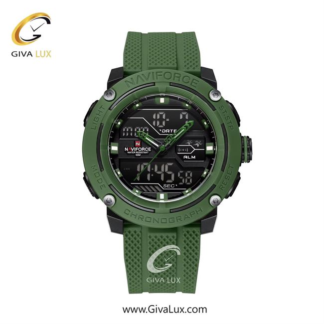 ساعت مچی اورجینال مردانه ناوی فورس|Naviforce|نوی فورس|نیوی فورس دو زمانه سبز-مشکی | سبز| مشکی| کد رفرنس NF7114 GN/GN