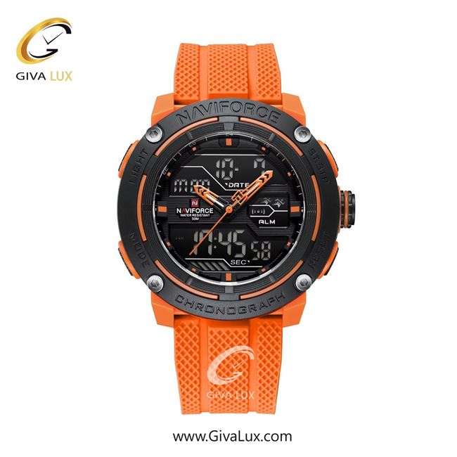 ساعت مچی اورجینال مردانه ناوی فورس|Naviforce|نوی فورس|نیوی فورس دو زمانه نارنجی-مشکی | نارنجی| مشکی| کد رفرنس NF7114 O/O