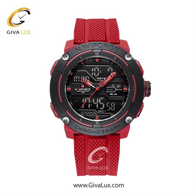 ساعت مچی اورجینال مردانه ناوی فورس|Naviforce|نوی فورس|نیوی فورس دو زمانه مشکی-قرمز | قرمز| مشکی| کد رفرنس NF7114 R/R