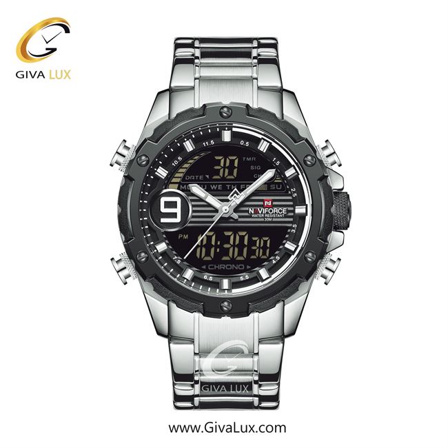 ساعت مچی اورجینال مردانه ناوی فورس|Naviforce|نوی فورس|نیوی فورس دو زمانه مشکی | نقره ای| مشکی| کد رفرنس NF9146 S/E/B