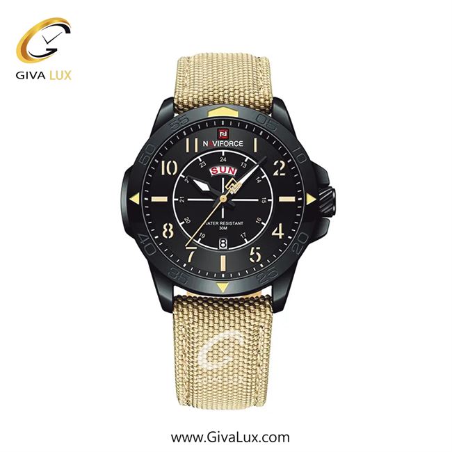 ساعت مچی مردانه تک موتوره بند برزنتی شیری ناوی فورس (نیوی فورس) NF9204 B/B/Y