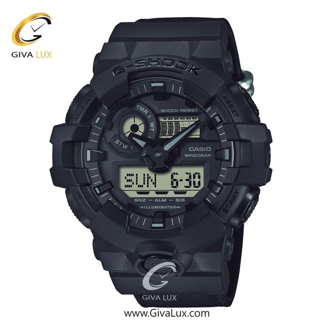 ساعت مچی اورجینال مردانه کاسیو Casio دو زمانه مشکی | مشکی| مشکی| کد رفرنس جی شاک G-Shock GA-700BCE-1A