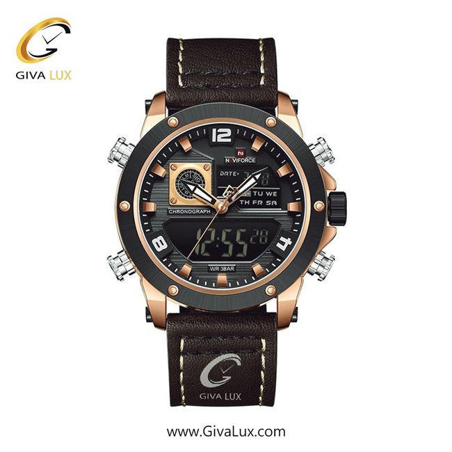 ساعت مچی اورجینال مردانه ناوی فورس|Naviforce|نوی فورس|نیوی فورس دو زمانه مشکی-رزگلد | قهوه ای| مشکی| کد رفرنس NF9236 RG/B/D.BN
