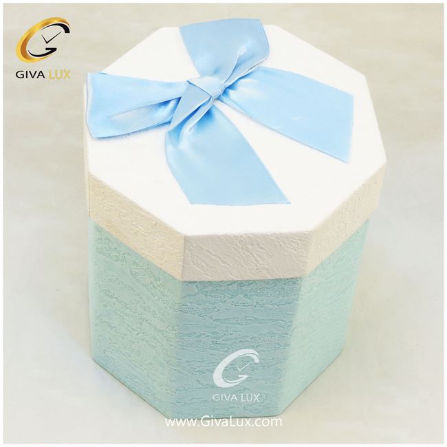 جعبه کادویی  8 ضلعی بند دار آبی