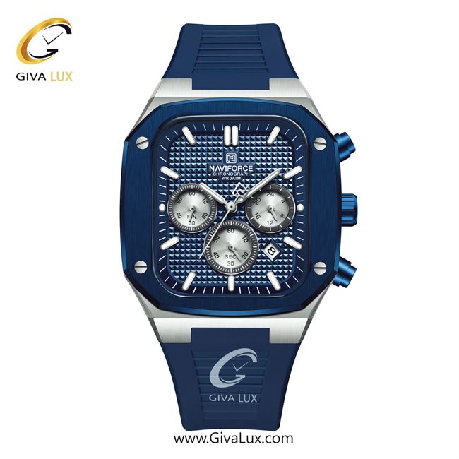 ساعت مچی اورجینال مردانه ناوی فورس|Naviforce|نوی فورس|نیوی فورس سه موتوره کرنوگراف نقره ای | آبی| آبی| کد رفرنس NF8037