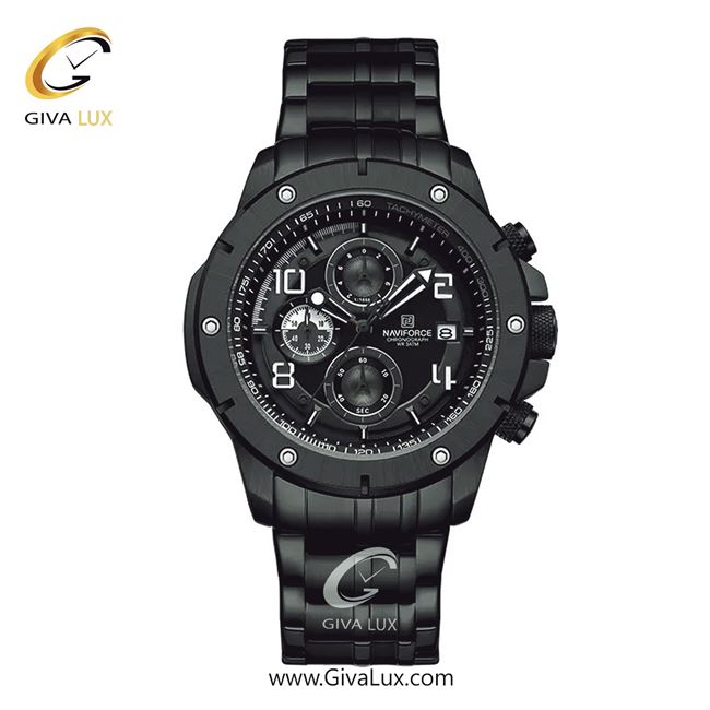 ساعت مچی اورجینال ناوی فورس مردانه سه موتوره کرنوگراف مشکی | مشکی | مشکی | کد رفرنس NF8056-B/B/B