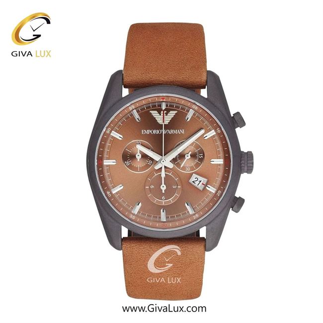 ساعت مچی اورجینال مردانه امپریو آرمانی سه موتوره کرنوگراف تیتانیوم | قهوه ای| قهوه ای| کد رفرنس ar6077