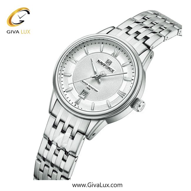 ساعت مچی زنانه تک موتوره بند استیل نقره ای ناوی فورس(نیوی فورس) NF8040 S/S/W