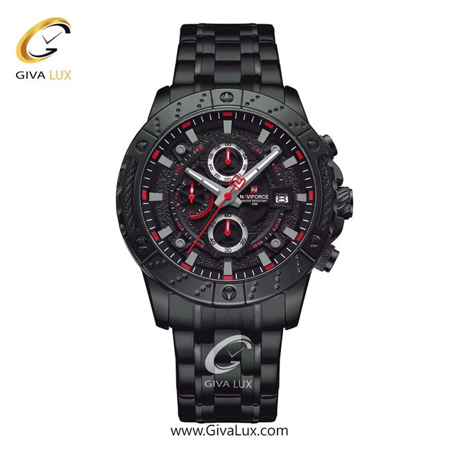 ساعت مچی اورجینال مردانه ناوی فورس|Naviforce|نوی فورس|نیوی فورس سه موتوره کرنوگراف مشکی | مشکی| مشکی| کد رفرنس NF9227