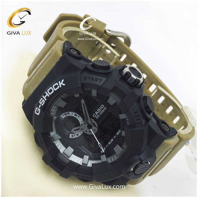 ساعت اسپرت کاسیو جی شاک با بندخاکی و قاب مشکی 