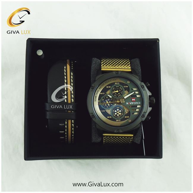 پک ساعت مچی اورجینال مردانه ناوی فورس|Naviforce|نوی فورس|نیوی فورس سه موتوره فول تایم با بند اضافه کد رفرنس NF9110