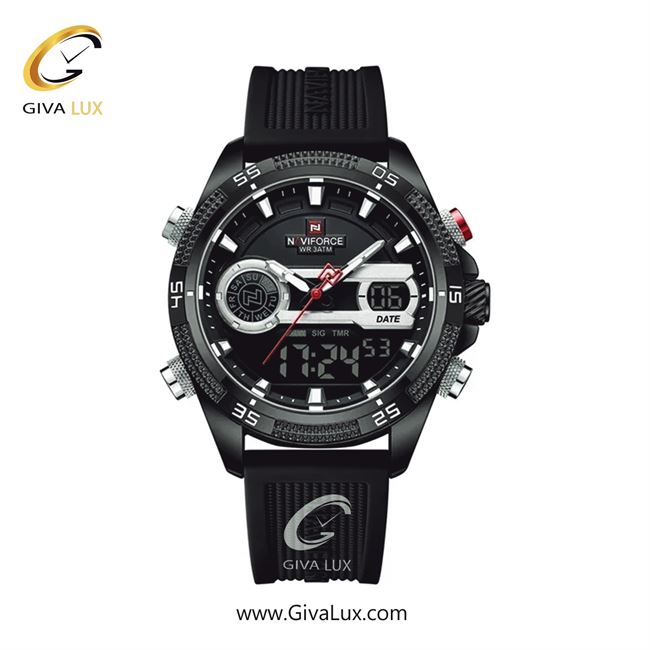 ساعت مچی اورجینال مردانه ناوی فورس|Naviforce|نوی فورس|نیوی فورس دو زمانه مشکی | مشکی| مشکی| کد رفرنس NF9223