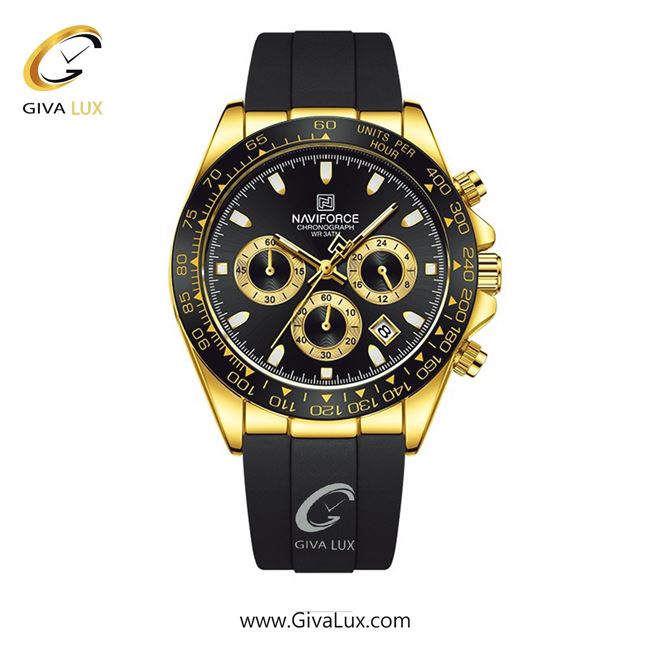 ساعت مچی اورجینال مردانه ناوی فورس|Naviforce|نوی فورس|نیوی فورس سه موتوره کرنوگراف طلایی | مشکی| مشکی-طلایی| کد رفرنس NF8054 G/B/B