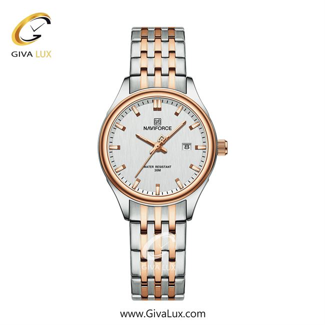 ساعت مچی زنانه تک موتوره بند استیل رزگلد/نقره ای ناوی فورس(نیوی فورس)  NF8039 S/RG/W