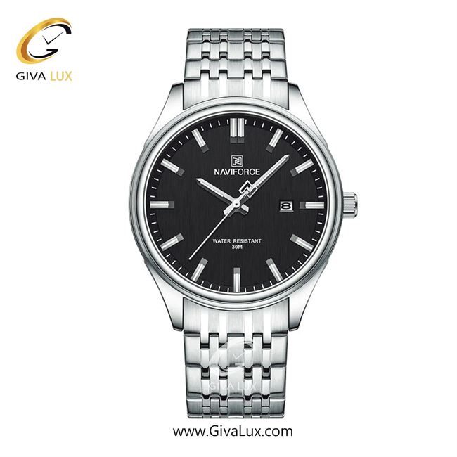 ساعت مچی مردانه تک موتوره بند استیل نقره ای ناوی فورس (نیوی فورس) NF8039 S/S/B