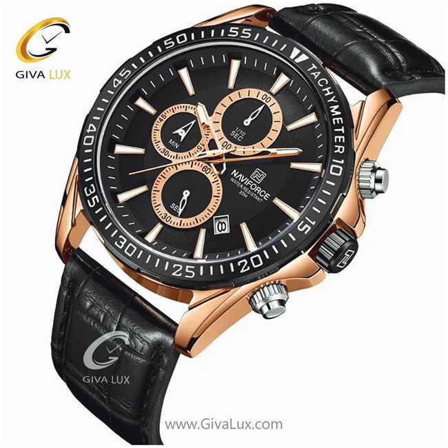 ساعت مچی مردانه بند چرم سه موتوره کورنوگراف نوی فورس NF8001 8001BRG1.jpg