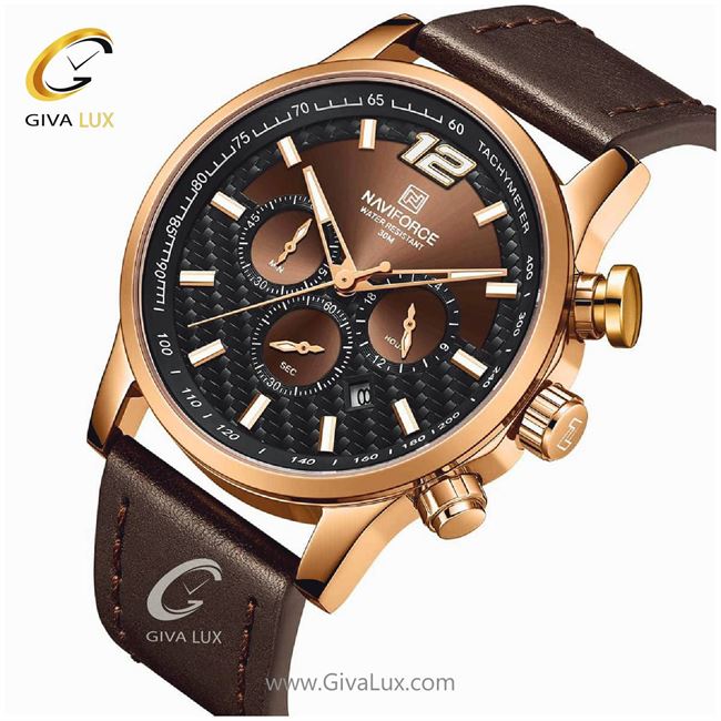 ساعت مچی مردانه بند چرم سه موتوره فول تایم نوی فورس NF8002 8002BNRG1.jpg