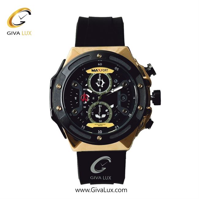 ساعت مچی اورجینال مردانه مکس فورت (MAXFORT) سه موتوره کرنوگراف طلایی-مشکی | مشکی| مشکی| کد رفرنس MX-111