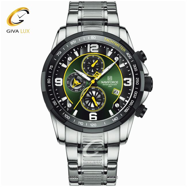 ساعت مچی اورجینال مردانه ناوی فورس|Naviforce|نوی فورس|نیوی فورس سه موتوره کرنوگراف نقره ای | نقره ای| سبز| کد رفرنس NF8020