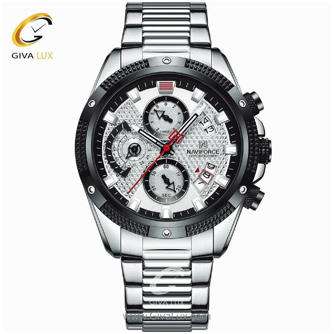 ساعت مچی اورجینال مردانه ناوی فورس|Naviforce|نوی فورس|نیوی فورس سه موتوره کرنوگراف مشکی | نقره ای| سفید| کد رفرنس NF8021