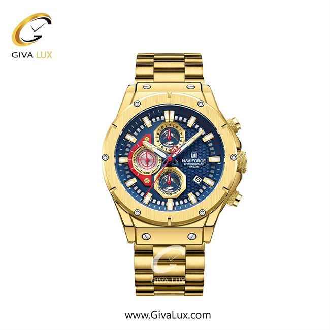 ساعت مچی اورجینال مردانه ناوی فورس|Naviforce|نوی فورس|نیوی فورس سه موتوره کرنوگراف طلایی | طلایی| سرمه ای| کد رفرنس NF8026 G/BE