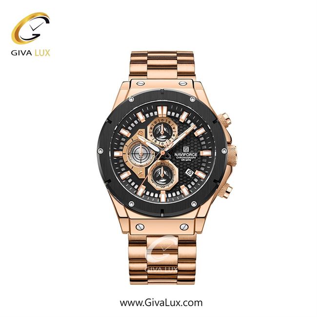 ساعت مچی اورجینال مردانه ناوی فورس|Naviforce|نوی فورس|نیوی فورس سه موتوره کرنوگراف رزگلد-مشکی | رزگلد| مشکی| کد رفرنس NF8026 RG/B