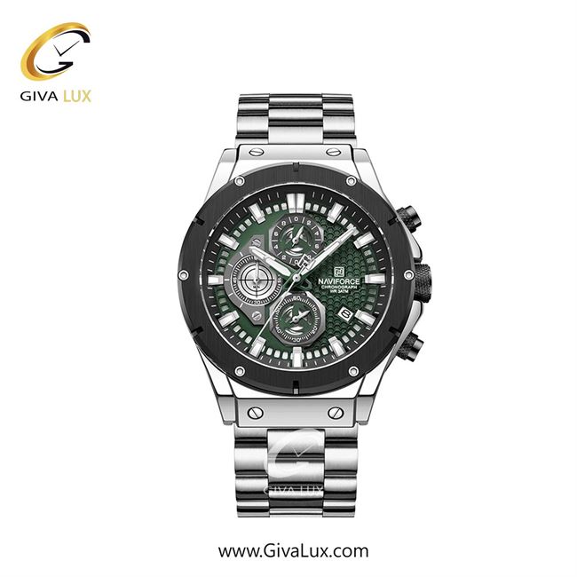 ساعت مچی اورجینال مردانه ناوی فورس|Naviforce|نوی فورس|نیوی فورس سه موتوره کرنوگراف مشکی-نقره ای | نقره ای| سبز یشمی تیره| کد رفرنس NF8026 S/GN