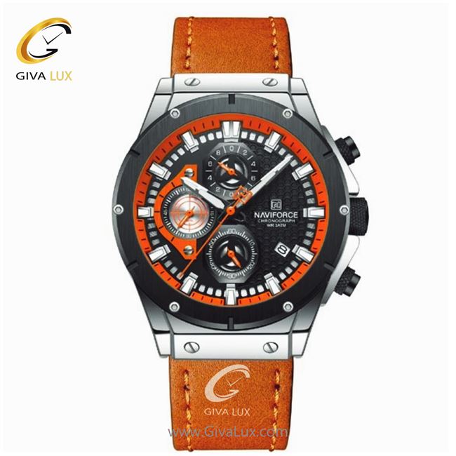 ساعت مچی اورجینال مردانه ناوی فورس|Naviforce|نوی فورس|نیوی فورس سه موتوره کرنوگراف نقره ای | شتری| مشکی| کد رفرنس NF8027