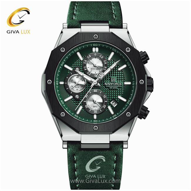ساعت مچی اورجینال مردانه ناوی فورس|Naviforce|نوی فورس|نیوی فورس سه موتوره کرنوگراف مشکی | سبز| سبز| کد رفرنس NF8028