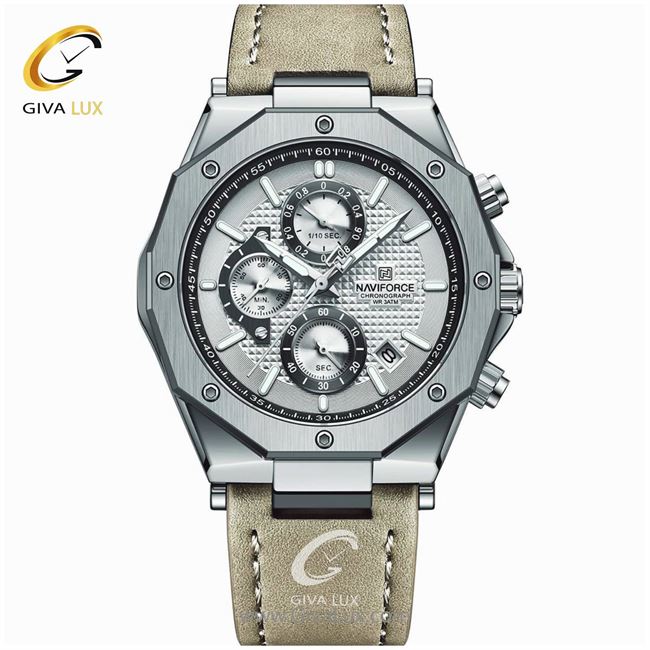 ساعت مچی اورجینال مردانه ناوی فورس|Naviforce|نوی فورس|نیوی فورس سه موتوره کرنوگراف نقره ای | طوسی| نقره ای| کد رفرنس NF8028