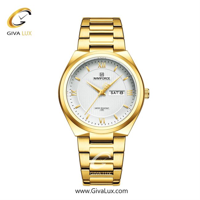 ساعت مچی اورجینال مردانه ناوی فورس|Naviforce|نوی فورس|نیوی فورس طلایی | طلایی| سفید| کد رفرنس NF8030