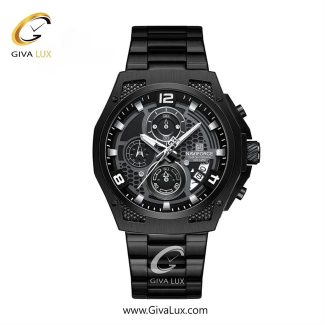 ساعت مچی اورجینال مردانه ناوی فورس|Naviforce|نوی فورس|نیوی فورس سه موتوره کرنوگراف مشکی | مشکی| مشکی| کد رفرنس NF8051 S B/B/B